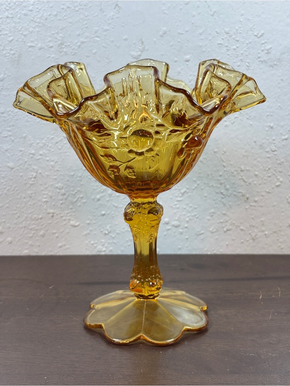 Fenton Amber Ruffled Pedestal Compote - Picture 2 of 7